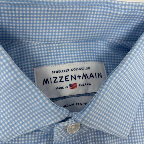 Mizzen & Main Medium Trim Fit Blue Check Pattern Long Sleeve Button Down Shirt - Picture 2 of 6